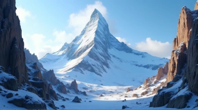 Frosted Summit Under Clear Sky With Jagged Cliffs