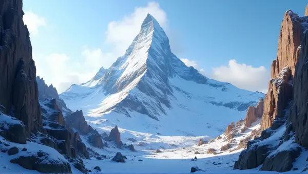 Frosted Summit Under Clear Sky With Jagged Cliffs