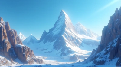 Frosted Summit Under Clear Sky With Rugged Cliffs