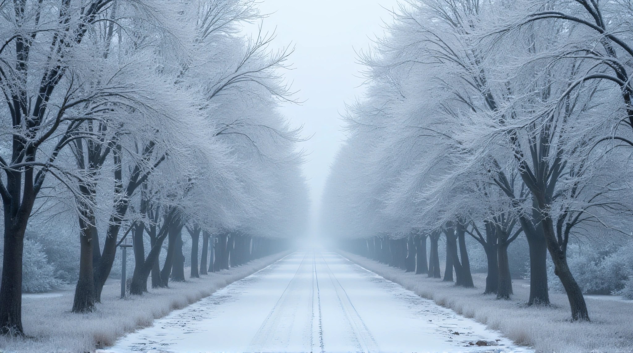 Frosted Trees Pathway Ground Level View