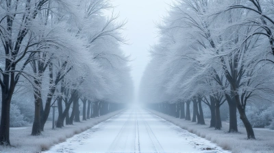 Frosted Trees Pathway Ground Level View