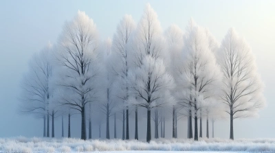 Frosted Trees With Soft Light Filtering Through Branches