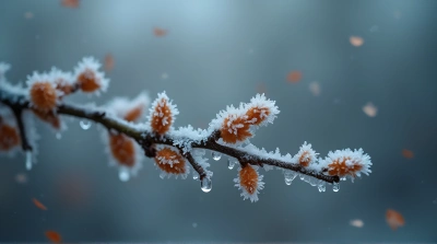 Frosted Twig With Ice Crystals Close-Up