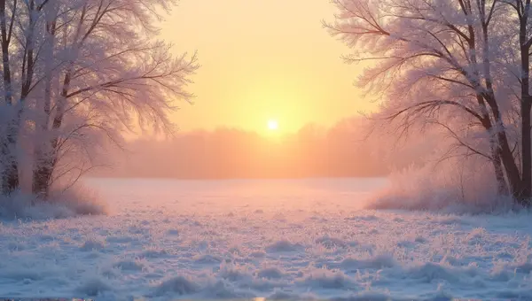 Frosty Morning Sky With Glowing Orange Horizon