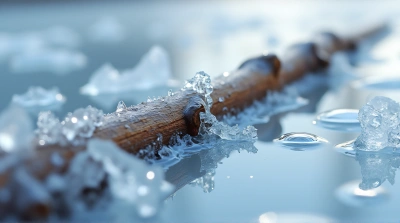 Frozen Wood Twig With Crystalline Ice Details