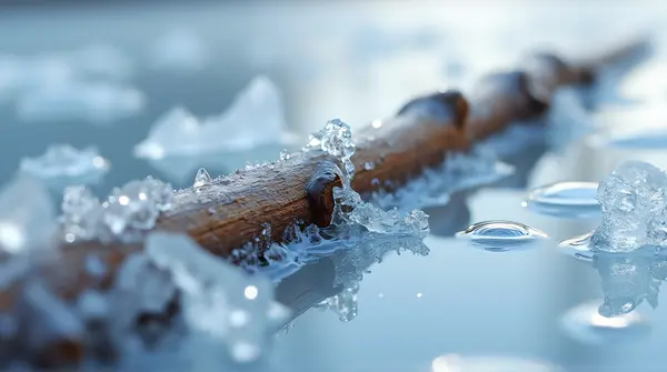 Frozen Wood Twig With Crystalline Ice Details