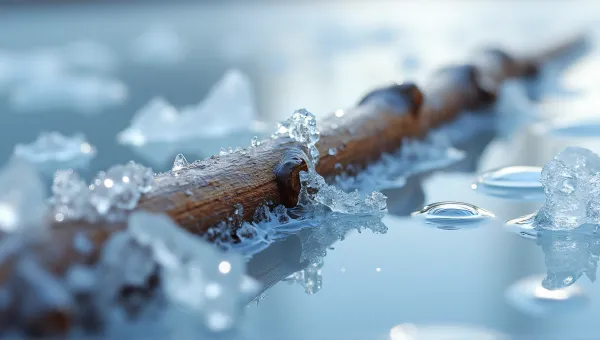 Frozen Wood Twig With Crystalline Ice Details