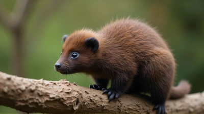 Furry Animal Perched On Textured Branch