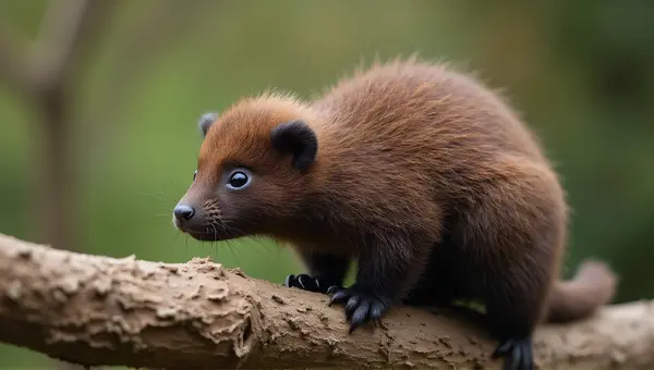 Furry Animal Perched On Textured Branch