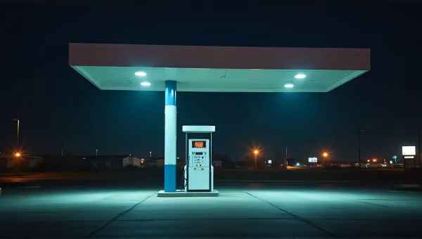 Gas Pump Station At Roadside With Lighting