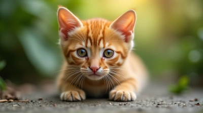 Ginger Cat Close-Up With Focused Bright Eyes