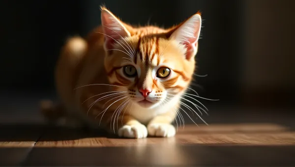 Ginger Cat Close-Up Sitting on Wood Surface