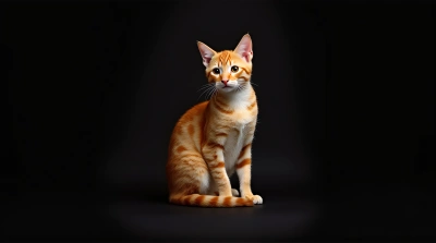 Ginger Cat Sitting Against Dark Background