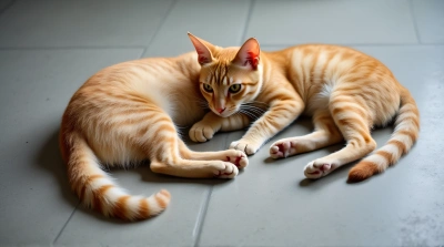 Ginger Cats Lying On Gray Floor With Shadows