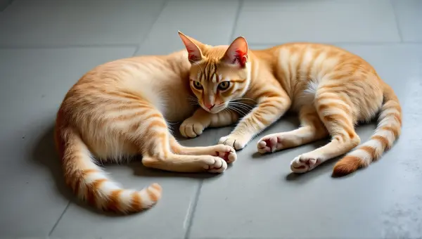 Ginger Cats Lying On Gray Floor With Shadows
