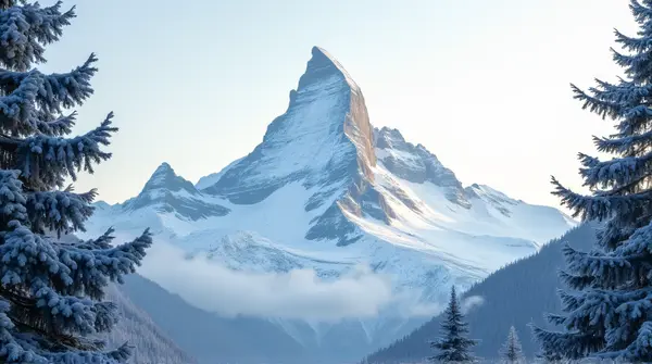 Glacier Summit With Frosted Pine Trees