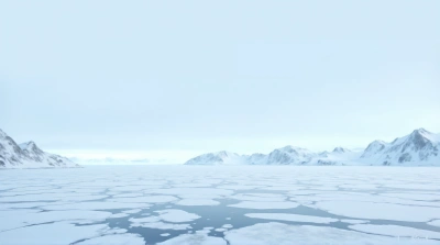 Glaciers And Frozen Sea Under Pale Blue Sky