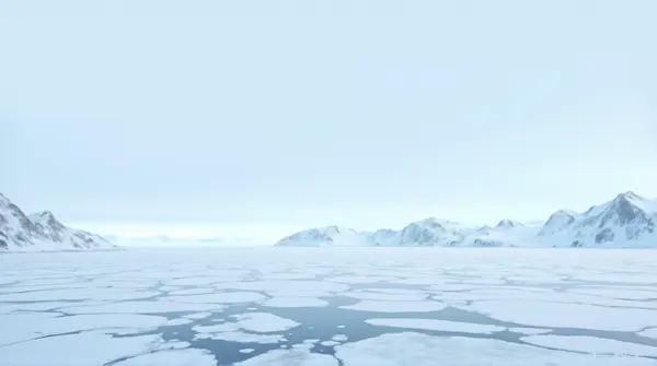 Glaciers And Frozen Sea Under Pale Blue Sky