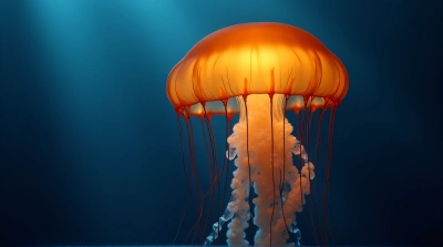 Glowing Amber Jellyfish With Delicate Tendrils