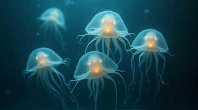 Glowing Bioluminescent Creatures Floating Gracefully