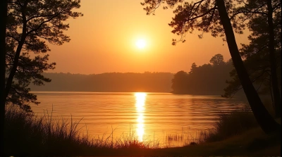 Glowing Lake At Dusk With Amber Tones