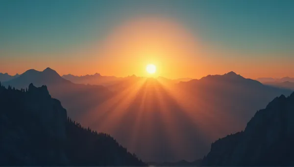 Glowing Orb Setting Behind Jagged Peaks Horizon
