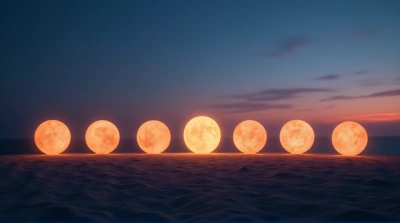 Glowing Orb Spheres in Twilight Sky