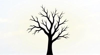 Gnarled Leafless Tree With Gradient Sky Background