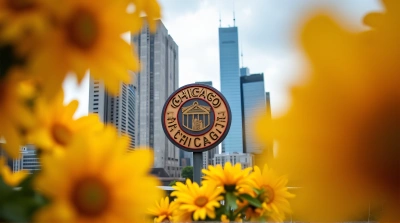 Golden Blooms Framing Chicago City Emblem