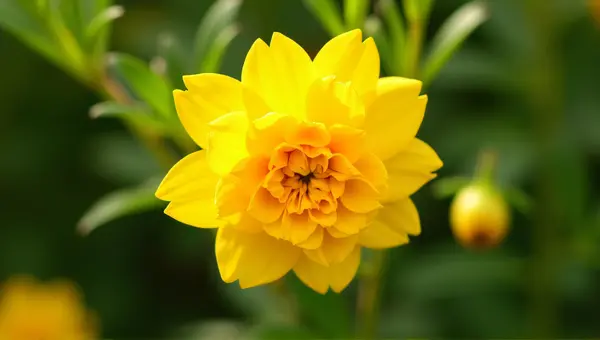 Golden Blossom Surrounded By Lush Greenery