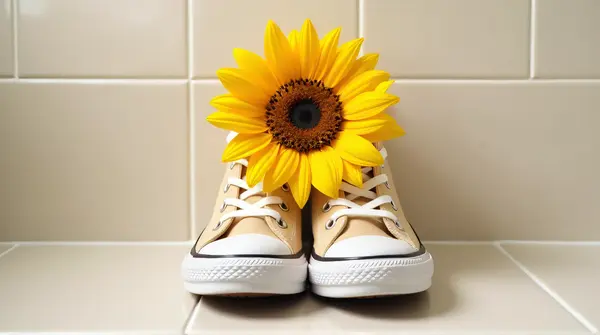 Golden Floral Canvas Shoes With Ceramic Background
