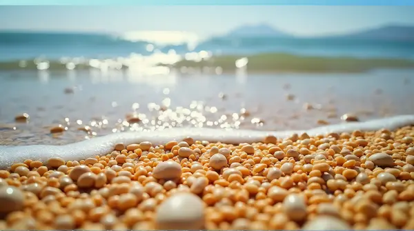 Golden Grains Meeting Clear Tide Under Bright Sky