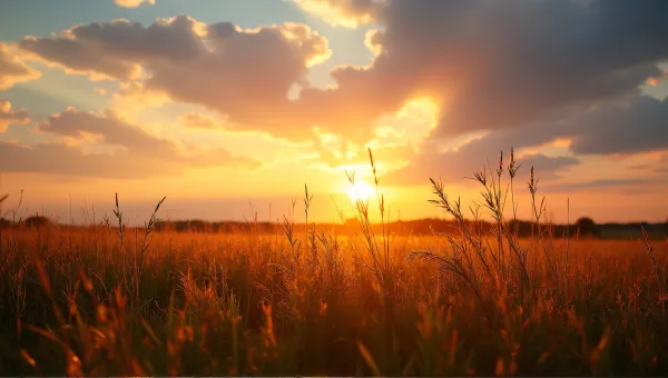 Golden Hour Light Over Open Field With Grasses