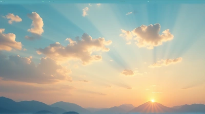 Golden Sky Over Mountains With Fluffy Clouds