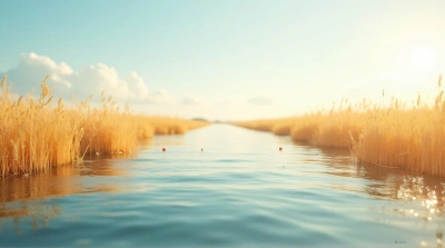 Golden Wheat Field Beside Reflective Water Surface