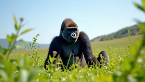 Gorilla Resting Peacefully In Vibrant Meadow