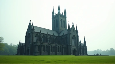 Gothic Cathedral With Ornate Spires On Meadow
