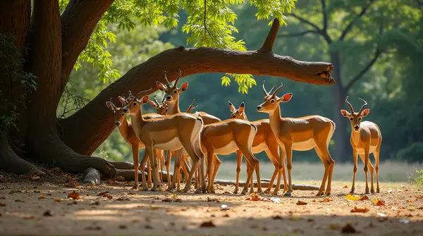 Graceful Antelopes Resting Beneath Fallen Tree