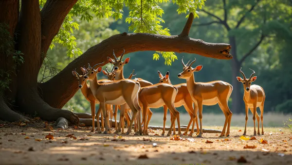 Graceful Antelopes Resting Beneath Fallen Tree