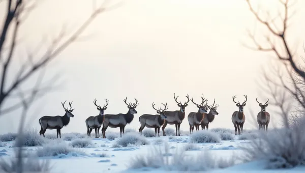 Graceful Deer Gathering On Frosty Field