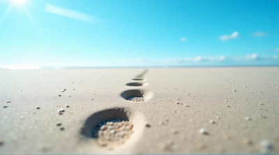 Granular Surface With Human Footsteps Under Blue Sky