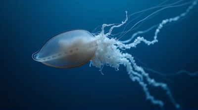 Gray Cnidarian Close-Up With Trailing Appendages
