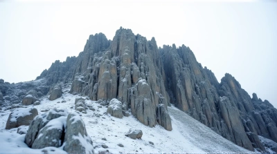 Gray Rocky Ridge With Frost Texture Detail