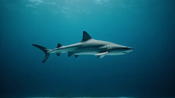Gray Shark Swimming Through Deep Blue Background