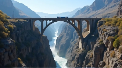 Gray Viaduct Arching Over Waterfall Gorge
