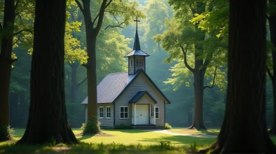 Gray And White Chapel In Forest Light