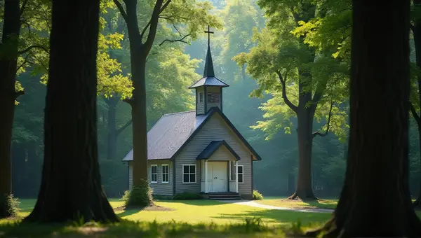 Gray And White Chapel In Forest Light