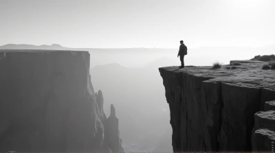 Grayscale Portrait On Jagged Rock Formation