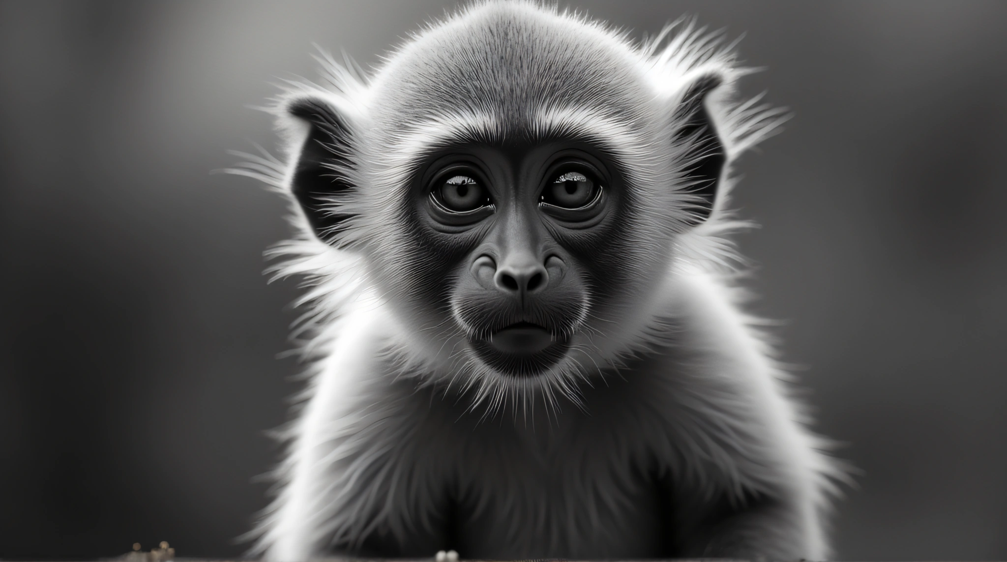 Grayscale Primate Portrait With Focused Eyes
