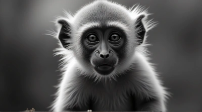 Grayscale Primate Portrait With Focused Eyes